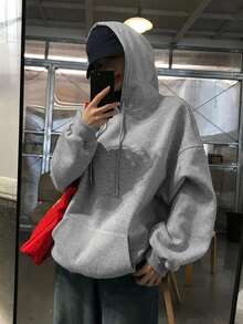 DAZY Women's Autumn/Winter Hooded Rhinestone Korean Style Long Sleeve Sweatshirt - Light Grey - View 6