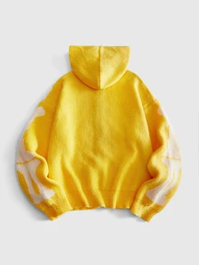ROMWE MEN Men's Streetwear Enterprise Skull Jacquard Knit Cardigan - Yellow - View 2
