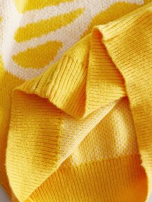 ROMWE MEN Men's Streetwear Enterprise Skull Jacquard Knit Cardigan - Yellow - View 7