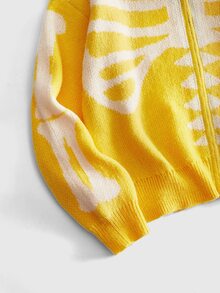 ROMWE MEN Men's Streetwear Enterprise Skull Jacquard Knit Cardigan - Yellow - View 3