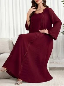 Al Najma Plus Size Women Lace Elegant Arabic Style Dress - Burgundy - View 6
