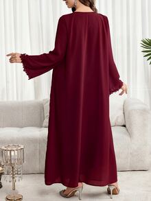 Al Najma Plus Size Women Lace Elegant Arabic Style Dress - Burgundy - View 2