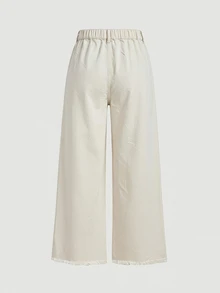 Selenza Plus Size Women's Pocket Design Wide Leg Loose Casual Modest Denim Jeans Formal Club White Summer - Beige - View 4