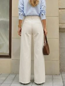Selenza Women's Pocket Design Wide Leg Loose Casual Denim Jeans - Beige - View 2
