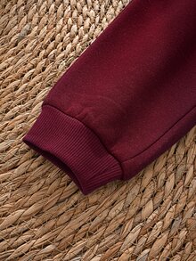 Cozy Pixies 2pcs Baby Boy Contrast Color Patch Pocket Knitted Soft Round Neck Long Sleeve Pullover Autumn Top And Cuffed Pants Set - Burgundy - View 6