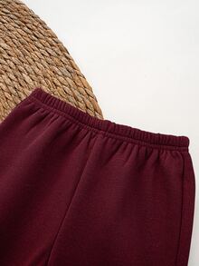 Cozy Pixies 2pcs Baby Boy Contrast Color Patch Pocket Knitted Soft Round Neck Long Sleeve Pullover Autumn Top And Cuffed Pants Set - Burgundy - View 5