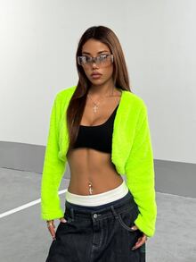 StreetHx Neon Green Glowing Reflective Fluffy Ladies Jacket/Shawl, For Parties Fall Winter Cloth For Women - Green - View 4