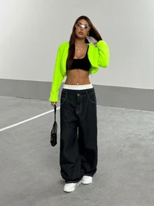 StreetHx Neon Green Glowing Reflective Fluffy Ladies Jacket/Shawl, For Parties Fall Winter Cloth For Women - Green - View 5
