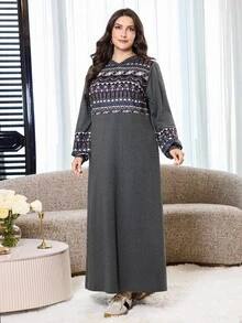 Al Najma Plus Size Women's Colorblock Casual Everyday Hooded Dress - Dark Grey - View 6