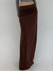 DAZY Women's Solid Color Pleated Extra Long Casual Skirt Fall - Rust Brown - View 2