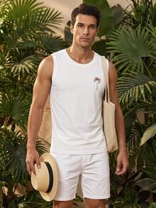 Manfinity RSRT Men's Palm Tree Print Crew Neck Wide Tank Top - Multicolor - View 1
