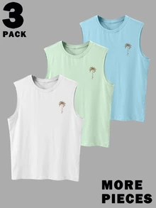 Manfinity RSRT Men's Palm Tree Print Crew Neck Wide Tank Top - Multicolor - View 2