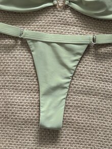Swim Chiccia Springbreak Women's Solid Color Bandeau Metal Decor Top And Thong Bikini 2-Piece Set, Minimalist Summer Swimwear - Green - View 6