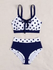 SHEIN Swim 2pcs Vacation Casual Bowknot Tie Back Strapless Backless Swimwear Beachwear Set, Summer - Multicolor - View 6