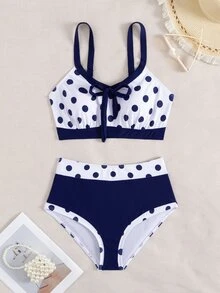SHEIN Swim 2pcs Vacation Casual Bowknot Tie Back Strapless Backless Swimwear Beachwear Set, Summer - Multicolor - View 5