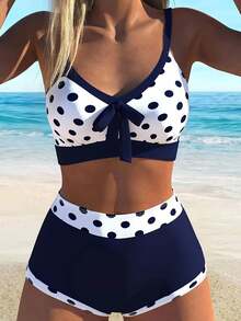 SHEIN Swim 2pcs Vacation Casual Bowknot Tie Back Strapless Backless Swimwear Beachwear Set, Summer - Multicolor - View 2