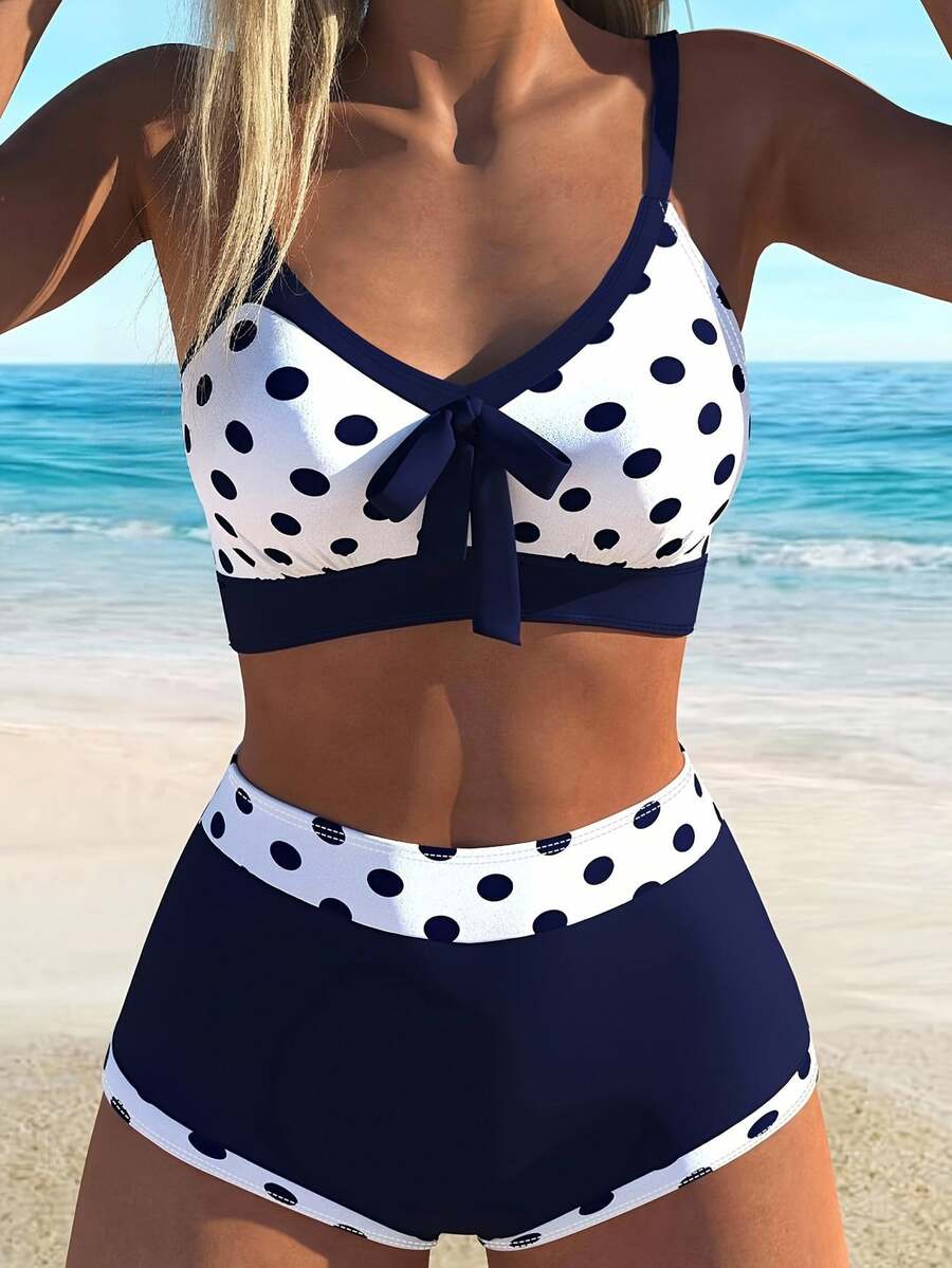 SHEIN Swim 2pcs Vacation Casual Bowknot Tie Back Strapless Backless Swimwear Beachwear Set, Summer