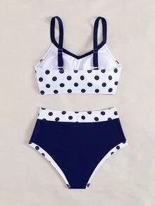 SHEIN Swim 2pcs Vacation Casual Bowknot Tie Back Strapless Backless Swimwear Beachwear Set, Summer - Multicolor - View 3