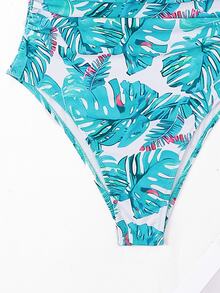 Swim Lushoire 女款植物印花收腹連身泳衣,隨機印花,適合海灘和泳池,夏季 - 薄荷藍 - 查看 6