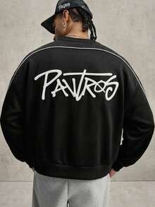 PAVTROS Men's Letter Graphic Casual Streetwear Daily Pullover Sweatshirt, Sports Beach Black Fall, Goth - Black - View 1