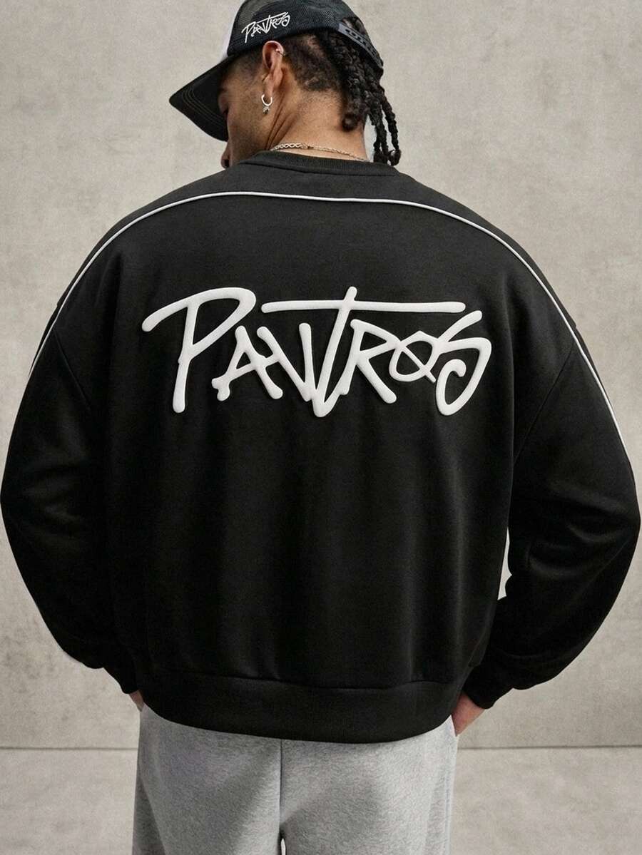 PAVTROS Men's Letter Graphic Casual Streetwear Daily Pullover Sweatshirt, Sports Beach Black Fall, Goth - Black - View 1