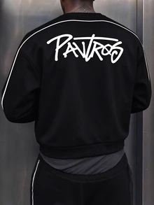 PAVTROS Men's Letter Graphic Casual Streetwear Daily Pullover Sweatshirt, Sports Beach Black Fall, Goth - Black - View 5