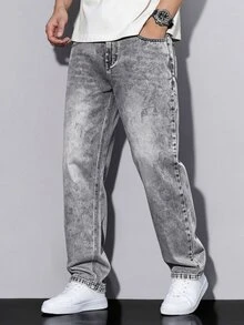 QuarKem Men Vintage Grey Washed Slim Straight Leg Jeans, Y2K Casual Streetwear Loose Fit NonStretch Denim Pants Holiday Vacation Fall Beach - Dark Grey - View 4
