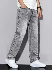 QuarKem Men Vintage Grey Washed Slim Straight Leg Jeans, Y2K Casual Streetwear Loose Fit NonStretch Denim Pants Holiday Vacation Fall Beach - Dark Grey - View 6