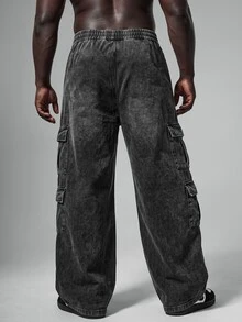 STYNVO Men's Plus Size Casual Street Street Sweatpants With Multiple Cargo Pockets And Drawstring Waist Vacation Gray Summer Beach Vacation - Black - View 2
