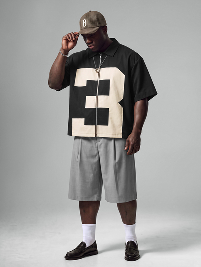 STYNVO Men's Plus Size , Young Fashion Style, Diverse Short Sleeve Shirt, Zipper Placket Boxy Shirt, American Vintage And Street Casual Fashion Style, Campus Digital Elements Combination, Ultra Loose Fit, Minimalist Color Block Design, Oversize Relaxed Style, Daily Casual, Streetwear, Back To School, Shopping, Dating, Unisex, Couple, Holiday Gift, Boyfriend Gift