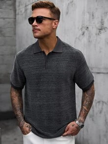 Manfinity CasualCool 男士休閒半開襟鈕扣短袖 Polo 衫，正式款 - 黑色 - 查看 6