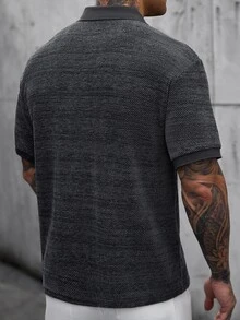 Manfinity CasualCool 男士休閒半開襟鈕扣短袖 Polo 衫，正式款 - 黑色 - 查看 2