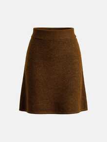 Lost Ink Brown A-Line Knit Mini Skirt With Ribbed Waistband - Rust Brown - View 6