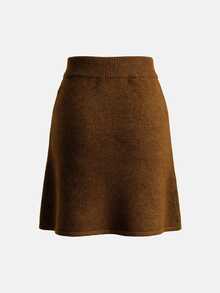 Lost Ink Brown A-Line Knit Mini Skirt With Ribbed Waistband - Rust Brown - View 7