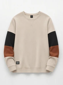 NEON BLANC Men Black Color Block Sweatshirt Long Sleeve Crew Neck Patchwork Casual Pullover Streetwear Autumn Spring Style Top Halloween Winter Party Autumn - Multicolor - View 6