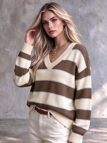 Trelyra Women's Colorblock Casual Versatile Daily Wear Long Sleeve Sweater - Multicolor - View 4