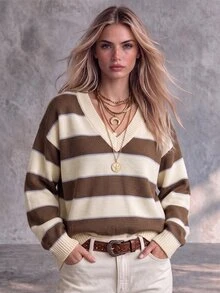 Trelyra Women's Colorblock Casual Versatile Daily Wear Long Sleeve Sweater - Multicolor - View 1