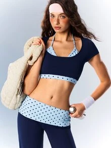 VARSIVA Women's Casual Short Polka Dot Patchwork Sports T-Shirt - Multicolor - View 12