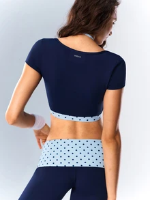 VARSIVA Women's Casual Short Polka Dot Patchwork Sports T-Shirt - Multicolor - View 5