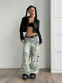 StreetHx Halloween Cropped Leather Zipper Jacket, Suitable For Autumn And Winter - Black - View 1