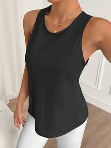 Easithlete Easithlete Women's Solid Color Twist Back Slit Hem Athletic Camisole - Black - View 7