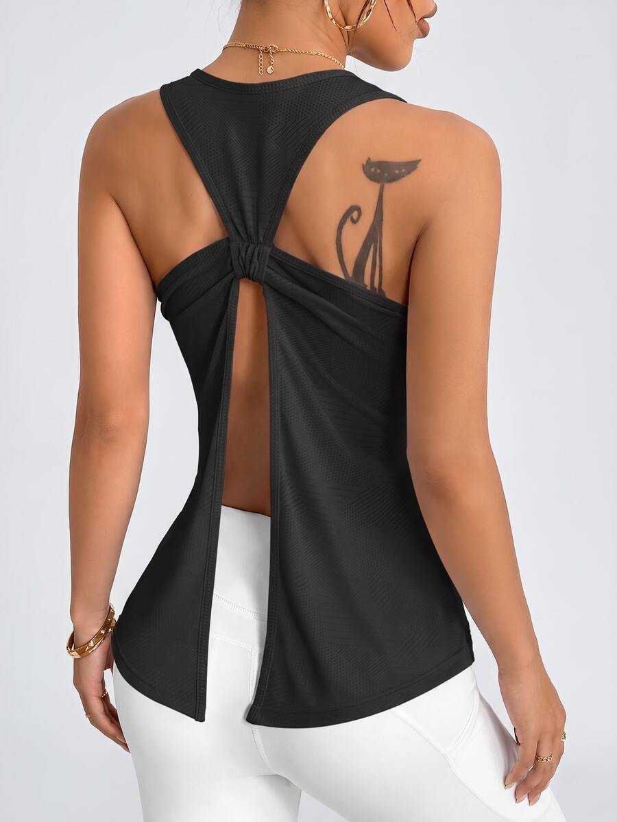 Easithlete Easithlete Women's Solid Color Twist Back Slit Hem Athletic Camisole - Black - View 1