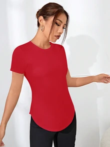 Easithlete Easithlete 女士夏季休闲网眼拼接镂空短袖运动T恤 - 酒紅色 - 查看 5