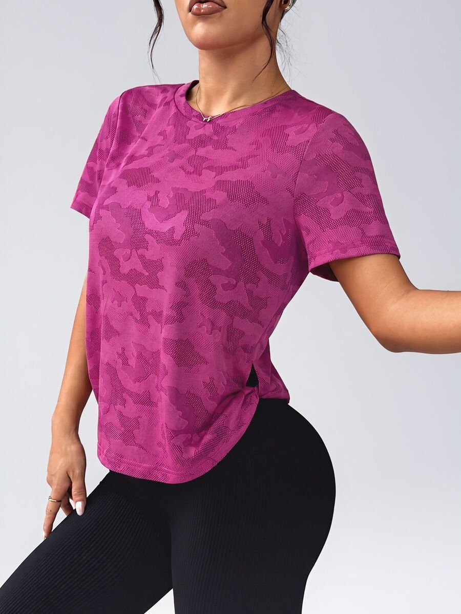 Easithlete Easithlete Women's Round Neck Raglan Short Sleeve Camouflage Casual Versatile Sports T-Shirt
