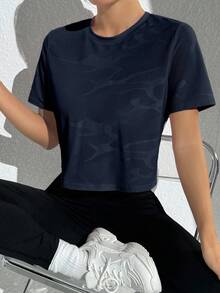 Easithlete Easithlete Mesh Patchwork Casual Versatile Twist Blue Comfortable Sports T-Shirt Blouse Gym - Blue - View 4