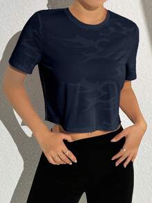 Easithlete Easithlete Mesh Patchwork Casual Versatile Twist Blue Comfortable Sports T-Shirt Blouse Gym - Blue - View 3