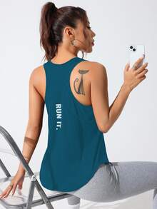 Easithlete Easithlete 女式字母印花休闲健身运动背心 - 藍色 - 查看 3