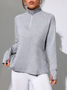 Easithlete Easithlete 女士纯色拉链长袖卫衣 秋季拉链卫衣 - 灰色 - 查看 4