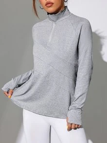 Easithlete Easithlete 女士纯色拉链长袖卫衣 秋季拉链卫衣 - 灰色 - 查看 3