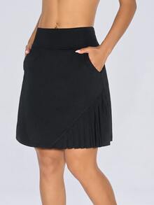 Easithlete Easithlete Rok-Celana Pendek Olahraga Lipit Warna Polos Kasual - Hitam - View 2